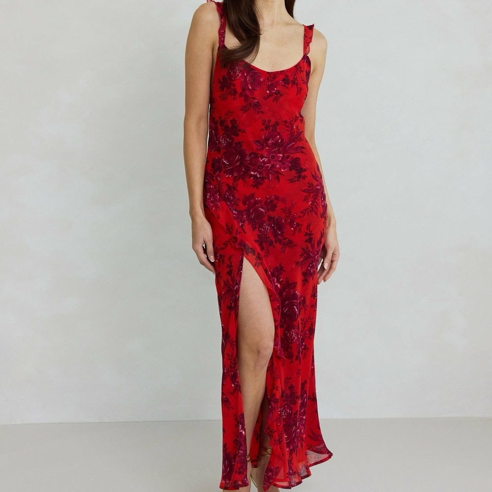 Park & Fifth Red Floral Midi Dress with Side Slit